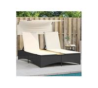 vidaXL Bain de soleil double avec toit et coussins Noir Poly Rattan