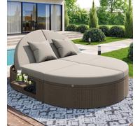 Chaise longue double pour 2 personnes, canapé de terrasse en rotin avec tablette latérale, chaise longue de jardin avec table rabattable, canapé d'extérieur ovale