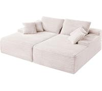 Chaise longue double surdimensionnée de 210 cm, canapé modulable en velours côtelé, canapé deux places confortable avec coussins moelleux et coussins décoratifs pour le salon ou la chambre à coucher,
