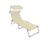 Bain de soleil - TECTAKE - Chaise longue CHLOÉ pliable 4 positions avec appui-tête et pare-soleil 190 x 68 x 65 cm - Beige