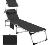 Chaise longue en aluminium Aurelie, rembourrée et pliable - noir