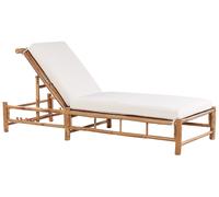 Chaise Longue en Bambou Naturel Bois Clair et Blanc Cassé Dossier Réglable Ligur