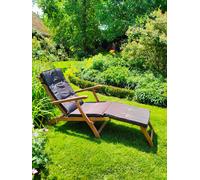 Chaise longue en bois d'Acacia coussin Anthracite transat extérieur repose-pieds