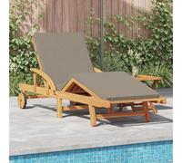 Chaise longue en bois d'acacia massif taupe avec rembourrage pour jardin | Dossier réglable, repose-pieds, résistant aux intempéries, durable, aspect moderne, pour extérieur