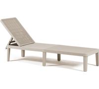 Chaise longue en polypropylène renforcé de fibre de verre, chaise longue de jardin avec dossier réglable sur 4 positions, aspect rotin, pour le jardin, la terrasse et la piscine – Baia – Grège