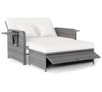 Chaise longue en polyrotin COSTWAY, chaise longue de jardin avec dossier réglable et tablette latérale rabattable, lit de détente, canapé de jardin double, blanc