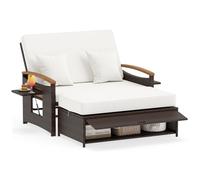 Chaise longue en polyrotin COSTWAY, chaise longue de jardin avec dossier réglable, tablette latérale rabattable et coussin, lit de repos, chaise longue double, canapé de jardin