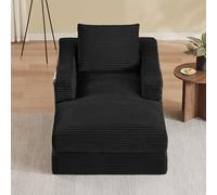 Chaise longue en velours côtelé, salon et chambre, noir, 100x162x68 cm