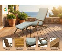 Chaise longue ergonomique, chaise longue de sauna avec coussin en bois d'acacia
