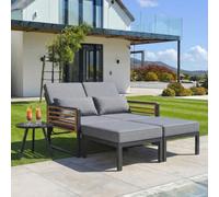 Chaise longue Fliek avec dossier réglable, canapé de jardin avec table en verre, ensemble de meubles de jardin 5 pièces pour 2 à 4 personnes, chaise de jardin avec tabouret, gris