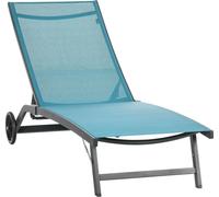 Chaise longue Fortuna Lai avec roulettes et dossier réglable Chaise longue de jardin en polyester et aluminium Bleu 195 x 165 x 102 cm pour un confort optimal en extérieur