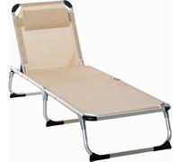 Chaise longue Fortuna Lai en aluminium, 4 positions réglables, pliable, ergonomique, tissu maillé beige, 170 x 60 x 76 cm, pour jardin et terrasse