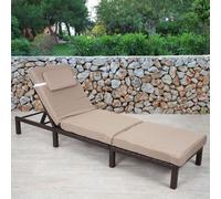Poly-Rattan Bain de soleil HWC-A51, Relax chaise longue de jardin ~ Premium brun, coussin crème