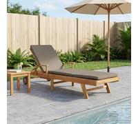 Chaise Longue Jardin Teck Massif Moderne avec Repose-Tête 3 Positions et Repose-Pieds 4 Positions, Table Latérale Coulissante, Roues Mobiles, pour Patio Terrasse, Charge Max 110 kg
