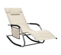 Chaise longue moderne - Chaise longue de jardin - Avec dossier et accoudoirs - Pour jardin, balcon, piscine, terrasse, textile crème et gris (facile à assembler)