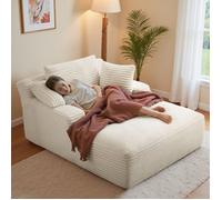Chaise Longue Moderne Sans Assemblage,Méridienne en Velours Côtelé avec Coussins,Canapé Relax avec Soutien Lombaire-Beige