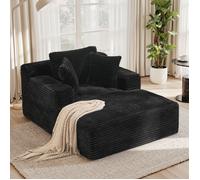 Chaise Longue Moderne Sans Assemblage,Méridienne en Velours Côtelé avec Dossier et Coussins,Canapé Relax avec Soutien Lombaire-Noir