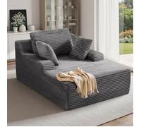 Chaise Longue Moderne Sans Assemblage,Méridienne en Velours Côtelé avec Dossier et Coussins,Canapé Relax avec Soutien Lombaire-Gris