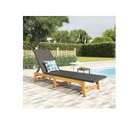 vidaXL Bain de soleil noir et marron Poly rotin & bois massif acacia
