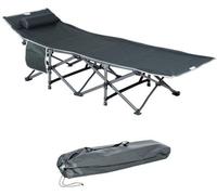 Chaise longue pliable avec appui-tête, poche latérale avec sac de rangement, coffre de rangement intégré, métal et tissu Oxford, 188 x 64,5 x 53 cm, gris