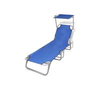 vidaXL Chaise longue pliante avec toit solaire - acier et tissu bleu