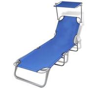 vidaXL Chaise longue pliante avec toit solaire acier et tissu bleu