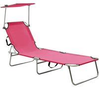 Chaise longue pliable avec auvent acier rose magento