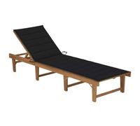 Chaise longue pliable avec coussin en bois d'acacia massif | Bois massif, finition huilée, dossier réglable, pliable, avec coussin et cordes de fixation
