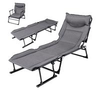 Chaise longue pliable COSTWAY, chaise longue de jardin 3 en 1 avec appui-tête et dossier réglable, chaise longue de camping et lit pliant pouvant supporter jusqu'à 170 kg, 180 x 67,5 x 37 cm