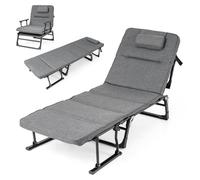 Chaise longue pliable COSTWAY, chaise longue de jardin 3 en 1 avec coussin, appui-tête et dossier réglable, chaise longue de camping pouvant supporter jusqu'à 200 kg, 185 x 60,5 x 38 cm