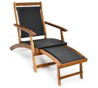 Chaise longue pliable COSTWAY, chaise longue de jardin avec repose-pieds réglable, chaise longue résistante aux intempéries pouvant supporter jusqu'à 160 kg, chaise longue de détente en polyrotin et b