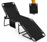 Chaise longue pliable COSTWAY jusqu'à 150 kg, chaise longue de jardin avec appui-tête, poche latérale et dossier réglable, noir