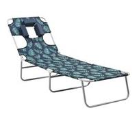 Chaise longue pliable coussin de tête Acier Motif de feuilles Vert G
