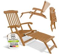 Chaise Longue Pliable de Jardin Juskys Evia en Bois d’Acacia - Dossier Réglable 4 Positions - 196 x 54 x 95 cm