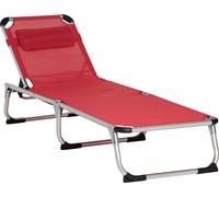 Chaise longue pliable, ergonomique, à 5 positions de réglage, avec revêtement en filet, rouge, 165 x 60 x 76 cm