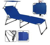 Chaise longue pliable Hawaii Bleu transat avec pare-soleil bain de soleil pour plage jardin camping transport