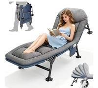 Chaise longue pliable, lit de camping 5 positions, transat pliable avec oreiller et matelas, lit de pêche, parfait pour le camping, intérieur/extérieur