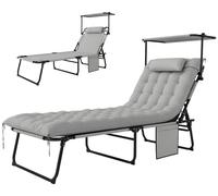 Chaise longue pliable Outsunny Chaise longue de jardin avec toit Matelas, Chaise longue 120 kg