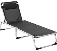 Chaise longue pliable, réglable en 5 positions, ergonomique avec revêtement en maille, noir 170 x 60 x 76 cm