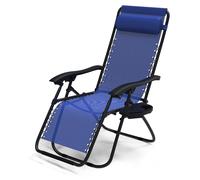 Chaise longue pliable VOUNOT®, chaise de jardin avec porte-boisson et coussin d'appui-tête, bleu
