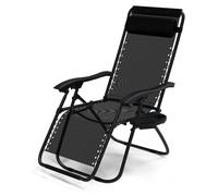 Chaise longue pliable VOUNOT®, chaise de jardin avec porte-boisson et coussin d'appui-tête, noir