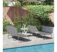 Chaise Longue Pliante 2 pcs Gris 188 x 57 x 86,5 cm en Polyester avec Dossier réglable, Cadre en Acier Robuste, transat de Jardin Pliable pour détente extérieure, Rangement Facile