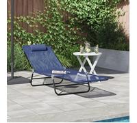 Chaise longue pliante avec appui tête bleu marine en textilène