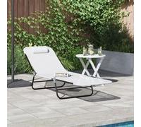 Chaise longue pliante avec appui tête Crème Textilène Crème G