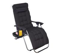 Todeco Chaise Longue Pliante avec Coussin Amovible, 2 en 1 Transat de Plage avec Porte-gobelet, d’accoudoirs Réglables, Respirantes Textilène, Bain de Soleil pour la Piscine de Jardin, Noir