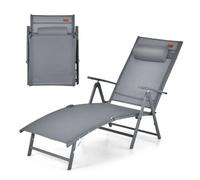 Chaise Longue Pliante Avec Dossier Inclinable 142 X 61 X 103 Cm Confort Optimal En Métal Gris Helloshop26 20_0011257 Multicolore