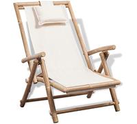 Chaise longue pliante en bambou avec siège en toile, dossier réglable en 4 positions, pour jardin et terrasse, robuste, max 110 kg