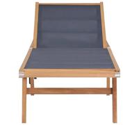 Chaise longue pliante en bois massif de teck | Dossier réglable, 5 Positions, Textilene, Poignée et Roulettes, Pour Terrasse et Jardin