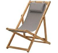 Chaise longue pliante en bois, transat de jardin, de plage, chilienne 4 positions - Toile coton 380 gsm - Gris clair - Linxor