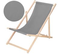 Chaise longue pliante - SPRINGOS - Bois de hêtre - Dossier textile imperméable - 3 positions réglables
